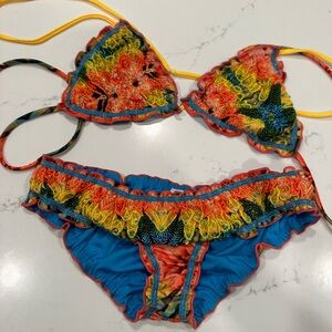 Hand embroidered Colombian bikini set Size M